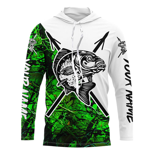 Carp Bowfishing Shirts | Custom Bow Fishing Long Sleeve Performance Fishing Shirts | Green Camo IPHW4666