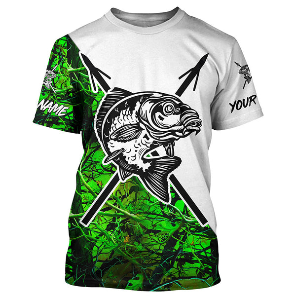 Carp Bowfishing Shirts | Custom Bow Fishing Long Sleeve Performance Fishing Shirts | Green Camo IPHW4666