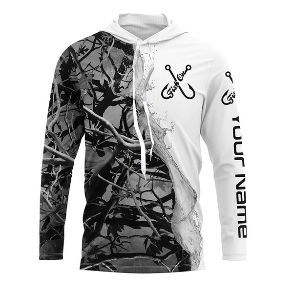 Fish On Gray Camo Custom Long Sleeve Performance Fishing Shirts,  Camo Fishing Jerseys IPHW4850