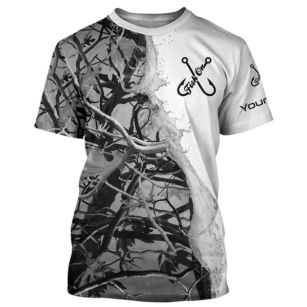 Fish On Gray Camo Custom Long Sleeve Performance Fishing Shirts,  Camo Fishing Jerseys IPHW4850