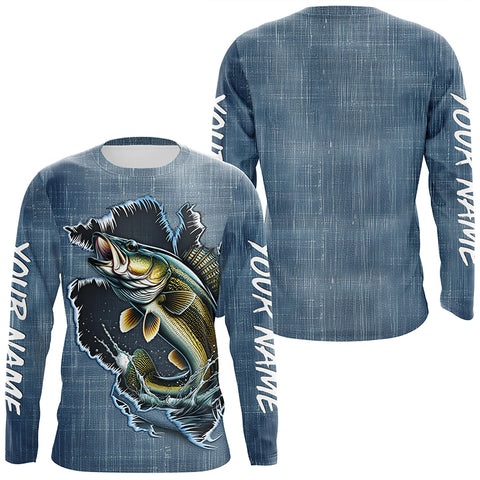 Custom Walleye Long Sleeve Tournament Fishing Shirts, Walleye Fishing All Over Printed Shirt IPHW6148