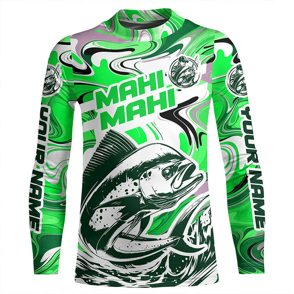 Custom Mahi Mahi Long Sleeve Uv Protection Fishing Shirts, Mahimahi Performance Shirts | Green Camo IPHW6150