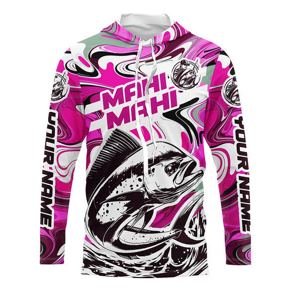 Custom Mahi Mahi Long Sleeve Uv Protection Fishing Shirts, Mahimahi Performance Shirts | Pink Camo IPHW6151