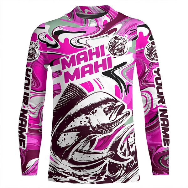 Custom Mahi Mahi Long Sleeve Uv Protection Fishing Shirts, Mahimahi Performance Shirts | Pink Camo IPHW6151