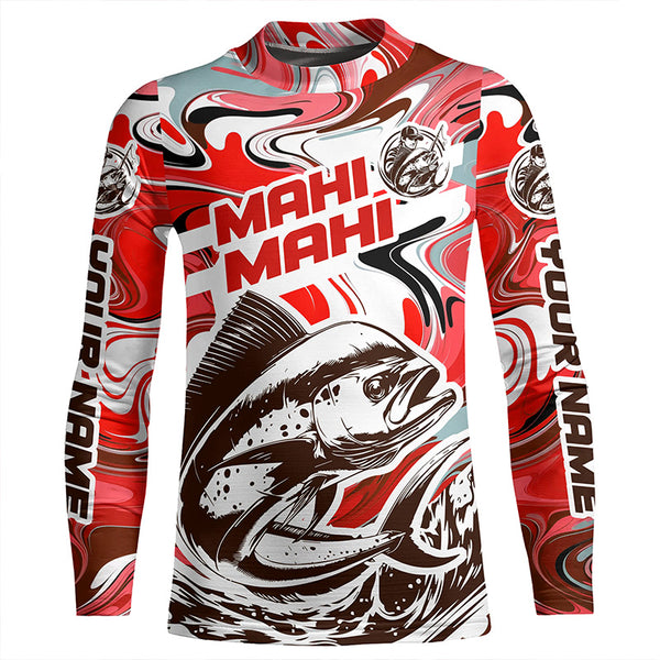 Custom Mahi Mahi Long Sleeve Uv Protection Fishing Shirts, Mahimahi Performance Shirts | Red Camo IPHW6153