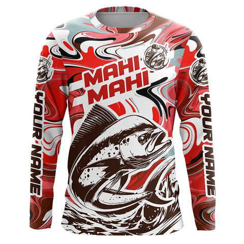 Custom Mahi Mahi Long Sleeve Uv Protection Fishing Shirts, Mahimahi Performance Shirts | Red Camo IPHW6153