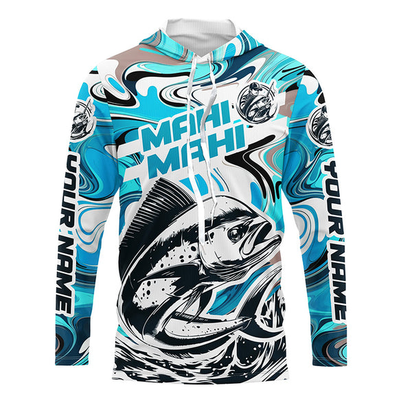 Custom Mahi Mahi Long Sleeve Uv Protection Fishing Shirts, Mahimahi Performance Shirts | Teal Blue IPHW6154