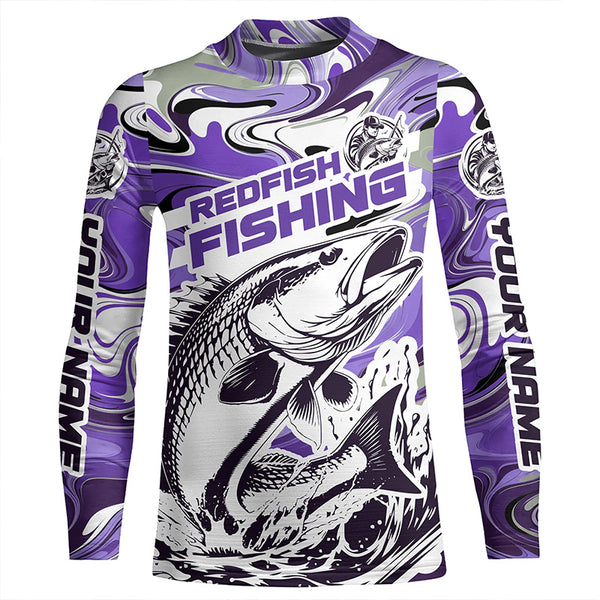 Redfish Fishing Custom Performance Long Sleeve Uv Shirts, Saltwater Camo Fishing Shirt | Purple IPHW6158