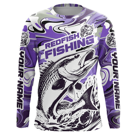Redfish Fishing Custom Performance Long Sleeve Uv Shirts, Saltwater Camo Fishing Shirt | Purple IPHW6158