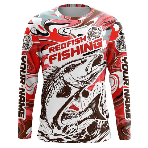 Redfish Fishing Custom Performance Long Sleeve Uv Shirts, Saltwater Camo Fishing Shirt | Red IPHW6159