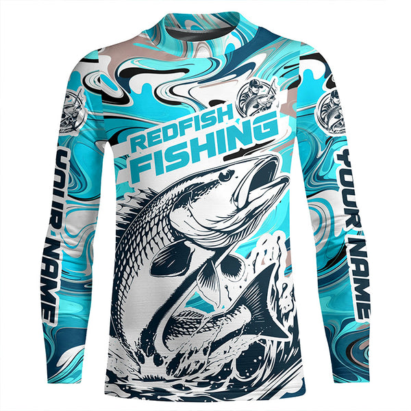 Redfish Fishing Custom Performance Long Sleeve Uv Shirts, Saltwater Camo Fishing Shirt | Teal Blue IPHW6160
