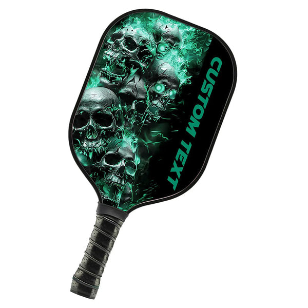 Green Flame Custom Skull Pickleball Paddle For Team, Halloween Pickleball Gifts For Men And Women IPHW7248
