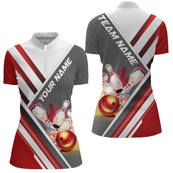 Custom Red Bowling Shirts For Women Red Bowling Team Jerseys Bowlers Outfits IPHW5494