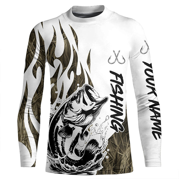 Bass Fishing Camo Tattoo Custom Long Sleeve Fishing Shirts, Bass Tournament Fishing Shirt IPHW6539