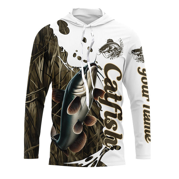 Grass Lake Camo Custom Catfish Fishing Long Sleeve Shirts, Catfish Tournament Fishing Shirt IPHW7028