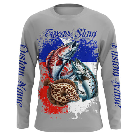 Texas Slam Redfish, Trout, Flounder Custom Long Sleeve Fishing Shirts, Texas Flag Fishing Jerseys IPHW6230