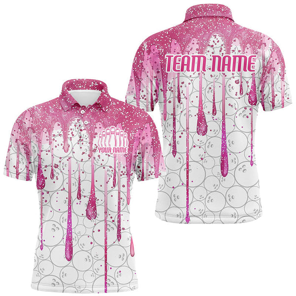 3D Pink Glitter Pink Ribbon Pattern Custom Breast Cancer Bowling Polo Shirts For Men And Women IPHW7051