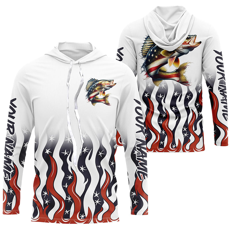 Personalized American Flag Walleye Long Sleeve Fishing Shirts, Patriot –  Myfihu