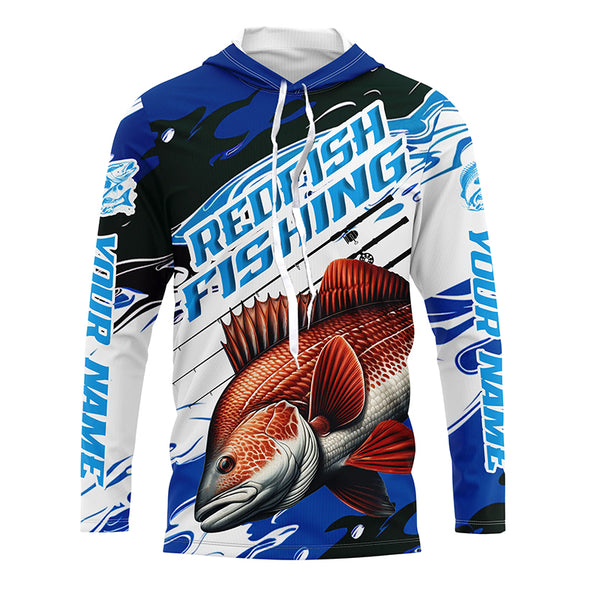 Custom Redfish Puppy Drum Long Sleeve Tournament Fishing Shirts, Redfish Fishing Jerseys | Blue Camo IPHW6231