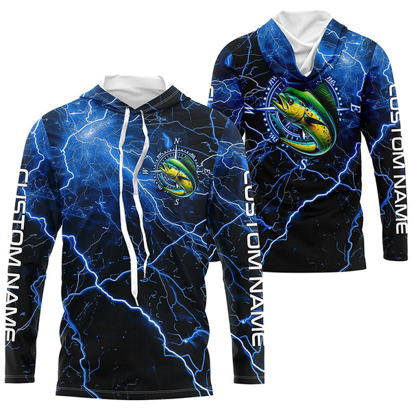 Black And Blue Thunder Lightning Mahi Mahi Fishing Custom Long Sleeve Saltwater Fishing Shirts IPHW6250