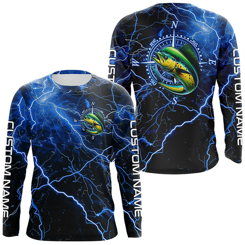 Black And Blue Thunder Lightning Mahi Mahi Fishing Custom Long Sleeve Saltwater Fishing Shirts IPHW6250