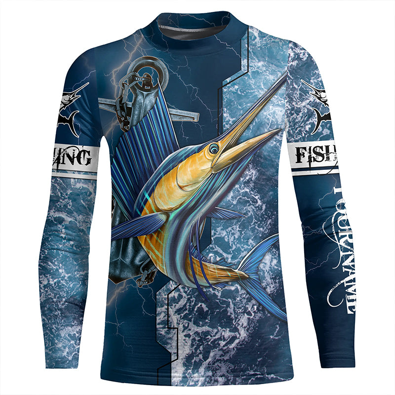 Myfihu Custom Sailfish Saltwater Long Sleeve Fishing Shirts, Sailfish Performance Fishing Jerseys IPHW4193, Long Sleeves UPF / M