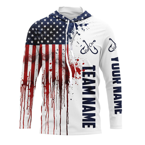 Fish On American Flag Custom Long Sleeve Performance Fishing Shirts, Patriotic Fishing Jerseys IPHW4892