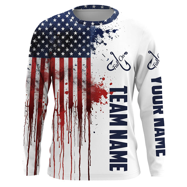 Fish On American Flag Custom Long Sleeve Performance Fishing Shirts, Patriotic Fishing Jerseys IPHW4892