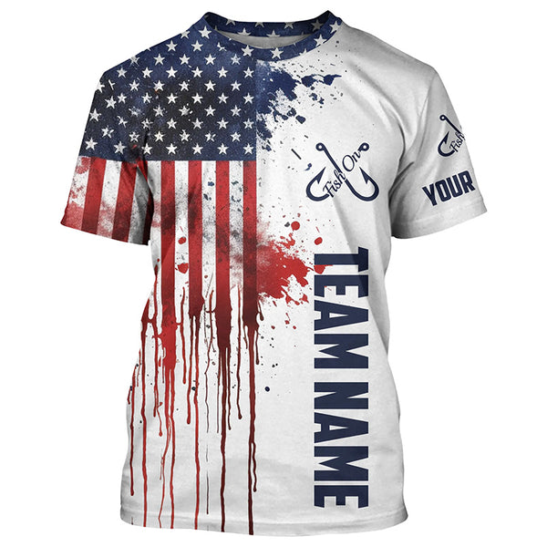 Fish On American Flag Custom Long Sleeve Performance Fishing Shirts, Patriotic Fishing Jerseys IPHW4892