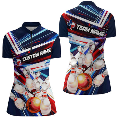 Custom Texas Flag Bowling Team Shirts For Women, Ladies Texas Bowling Jerseys IPHW6259