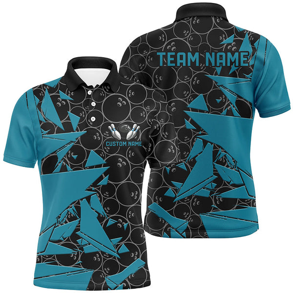 Custom Blue Bowling Team Shirts For Men And Women, Bowling Ball Pattern Bowlers Outfits IPHW6267