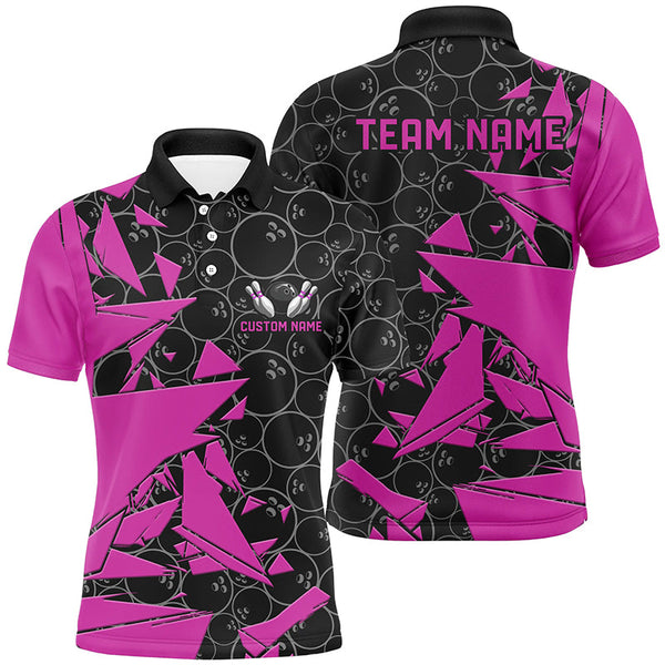 Custom Pink Bowling Team Shirts For Men And Women, Bowling Ball Pattern Bowlers Outfits IPHW6268