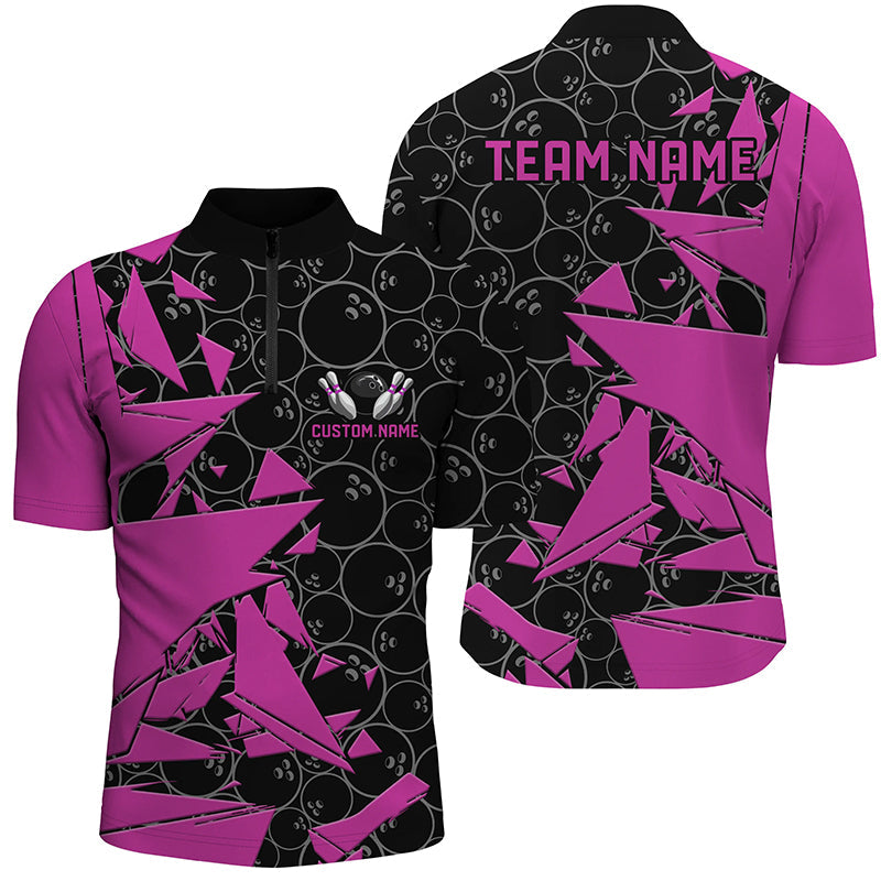 Custom Pink Bowling Team Shirts For Men And Women, Bowling Ball Pattern Bowlers Outfits IPHW6268