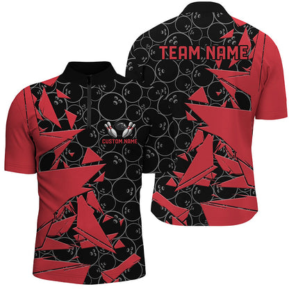 Custom Red Bowling Team Shirts For Men And Women, Bowling Ball Pattern Bowlers Outfits IPHW6269