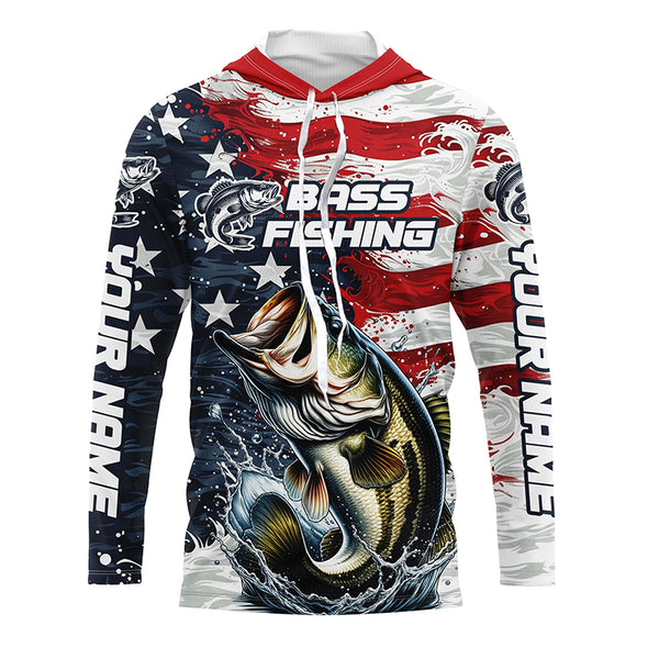 Personalized American Flag Bass Long Sleeve Fishing Shirts, Patriotic Bass Fishing Jerseys IPHW6009