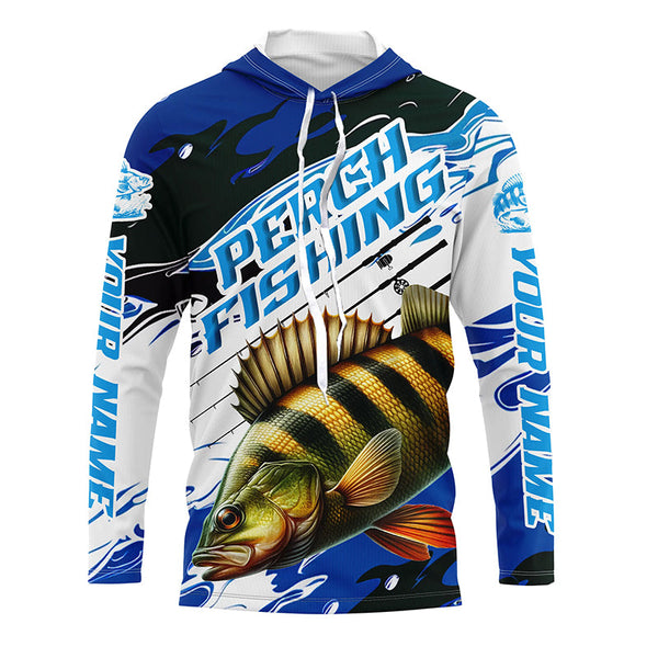 Custom Perch Fishing Jerseys, Perch Long Sleeve Tournament Fishing Shirts | Blue Camo IPHW6282