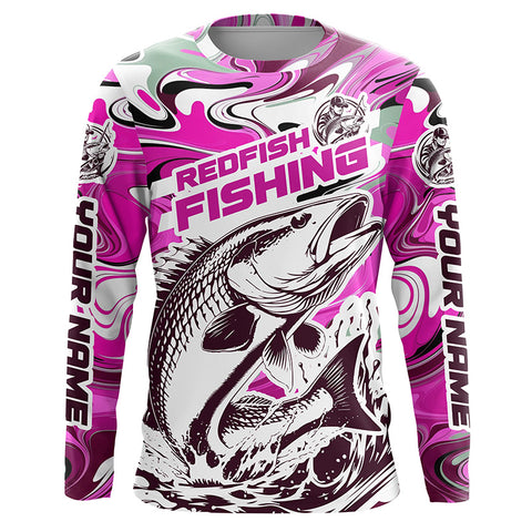 Redfish Fishing Custom Performance Long Sleeve Uv Shirts, Saltwater Camo Fishing Shirt | Pink IPHW6157