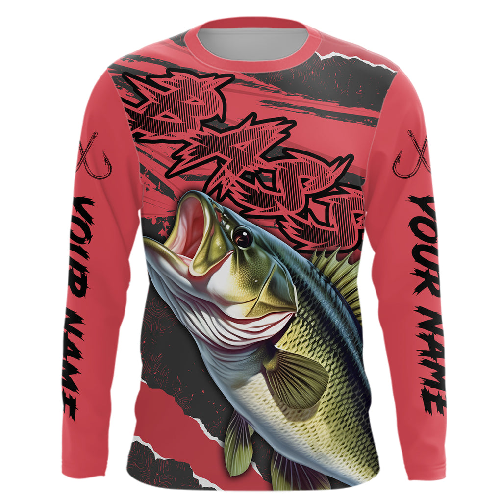 Custom Bass Long Sleeve Performance Fishing Shirts, Multi-Color Bass Tournament Fishing Jerseys IPHW5878 Long Sleeves UPF / Red