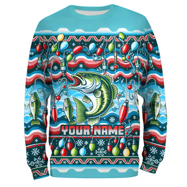 Personalized Bass Fishing Ugly Sweater Pattern Christmas Fishing Shirts Fisherman'S Gifts IPHW5565