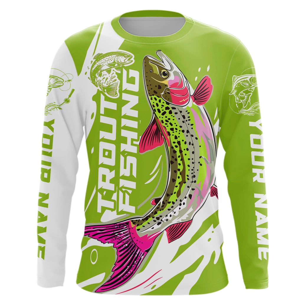 Custom Trout Fly Fishing Long Sleeve Tournament Shirts, Multi-Color Trout Fishing Jerseys for Men, Women and Kids IPHW5885 Green