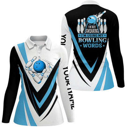 Custom bowling polo shirts for women I'm not swearing, I'm using my bowling words blue bowl shirts NQS6631