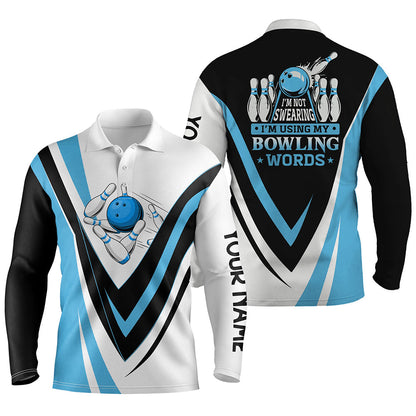 Custom bowling polo shirts for men I'm not swearing, I'm using my bowling words blue bowl shirts NQS6631