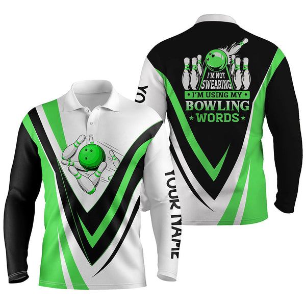 Custom bowling polo shirts for men I'm not swearing, I'm using my bowling words green bowl shirts NQS6632