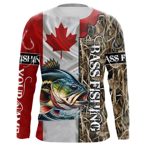 Bass Fishing Canada Flag Camo Custom name All over print shirts - personalized fishing gifts NQS541