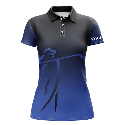 Womens golf polos shirts custom name blue gradient golf apparel, coolest polo shirts for ladies NQS7145