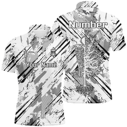 Black and white abstract line halftone pattern Mens disc golf polo shirts custom disc golf shirt NQS6809