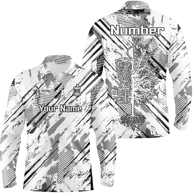Black and white abstract line halftone pattern Mens disc golf polo shirts custom disc golf shirt NQS6809