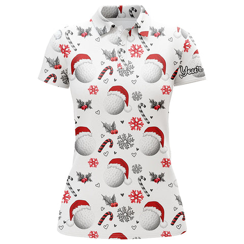 Funny Christmas golf ball pattern shirts custom Womens christmas golf shirt, Xmas golf tops for ladies NQS6820