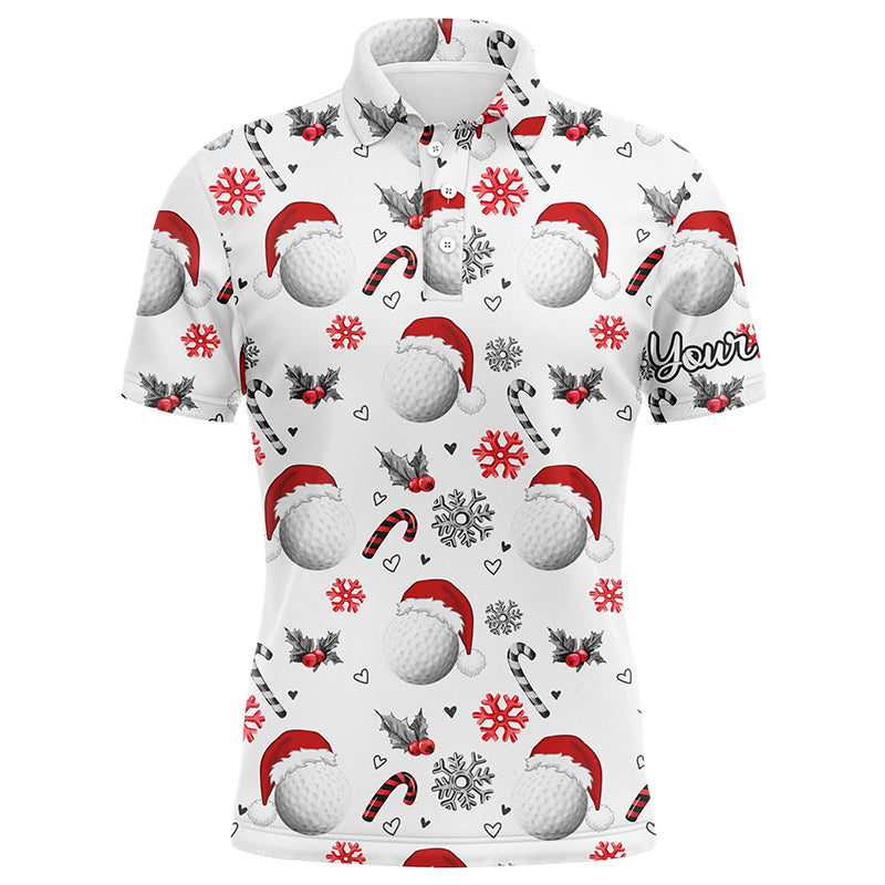 Funny Christmas golf ball pattern shirts custom mens christmas golf shirt, Xmas golf tops for men NQS6820