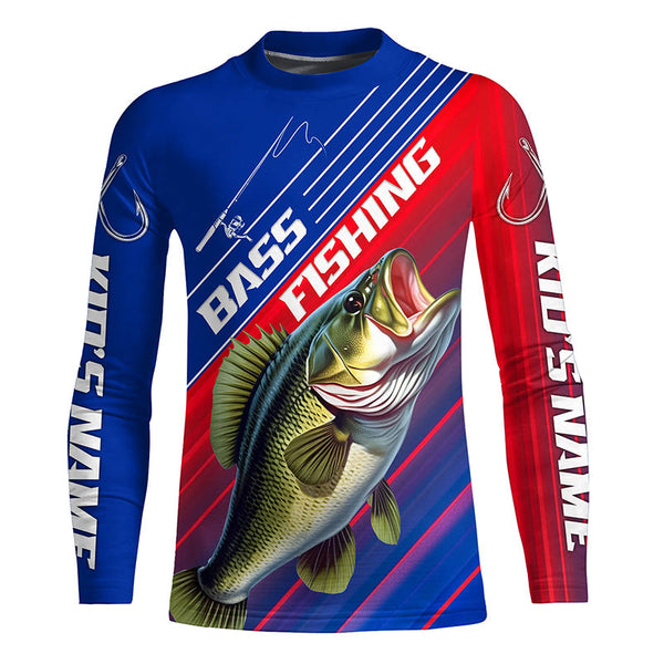 Custom Bass Fishing Long Sleeve Tournament Shirts, Red White And Blue Colors Bass Fishing Jerseys IPHW6312